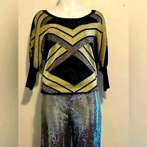 Worthington sz M women’s party, black, gold, grey sparkly top